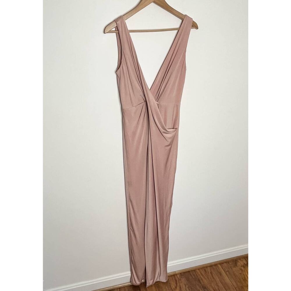 NBD Women's Buttercup Maxi Dress Size Medium Pink Blush V Neck High Slit Slinky - Picture 3 of 10
